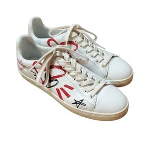 Stuart Weitman Love Red Leather White Sneaker 7.5